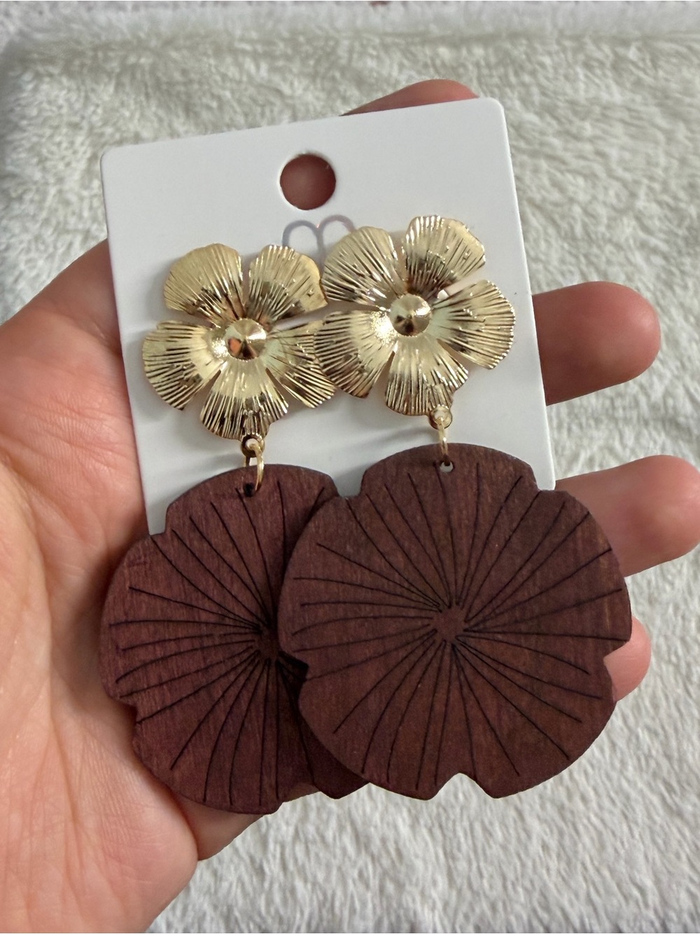 Gold and Brown Floral Drop Earrings - Women Jewelry